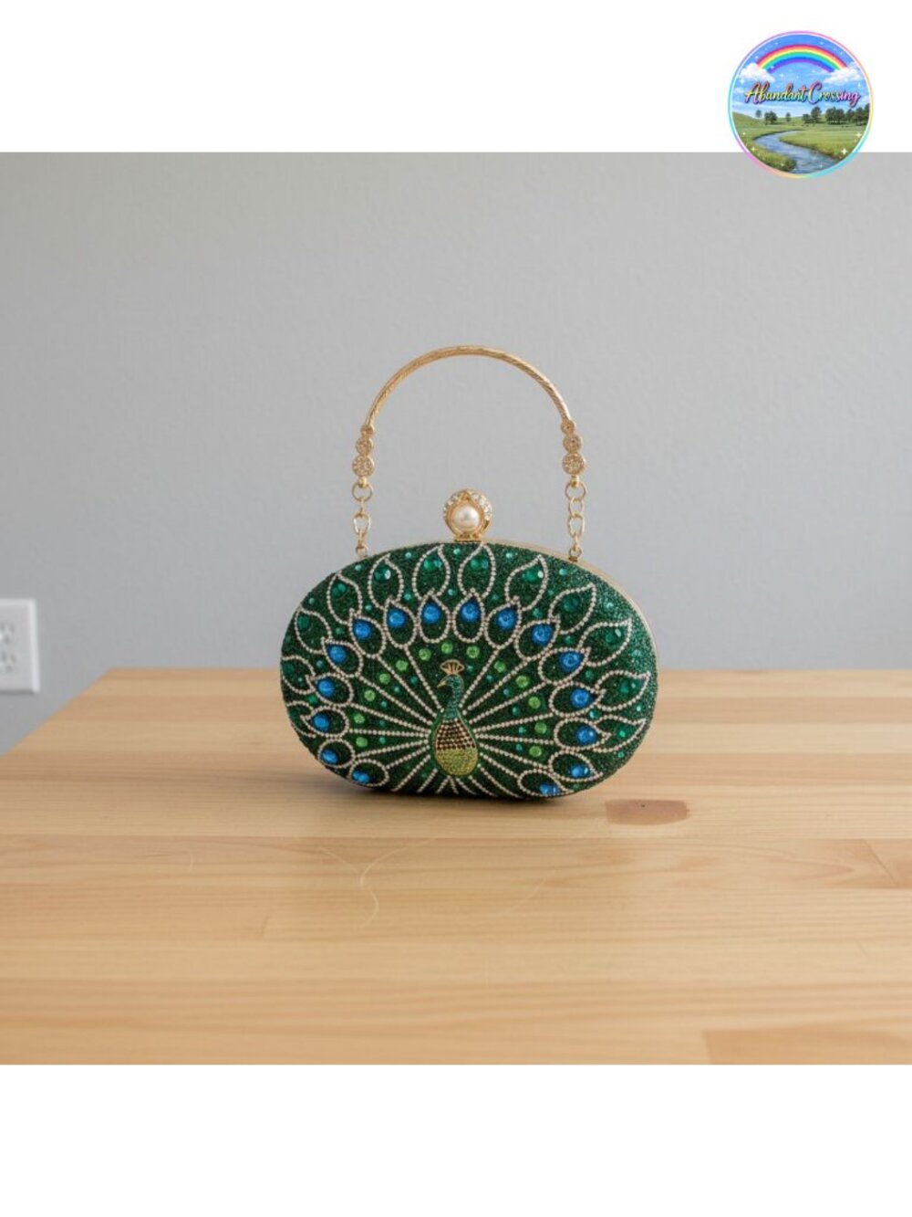 Crystal Gemstone Clutch Evening Bag Gold Metal Frame Chain Crossbody
